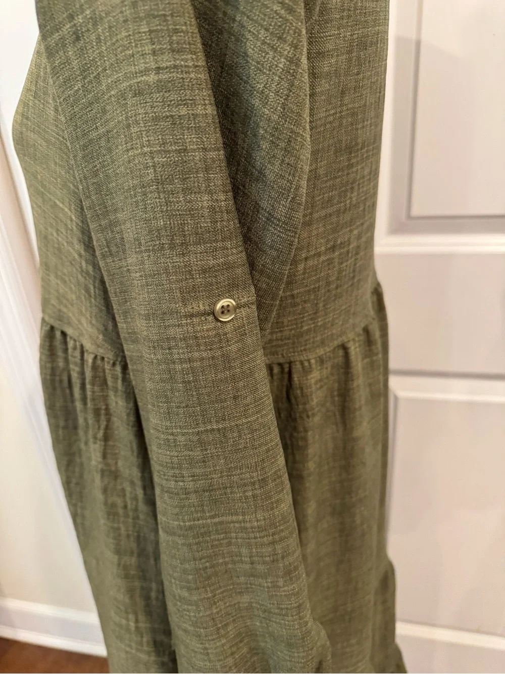 Max Studio London Olive Green Tiered Maxi Dress XS Boho